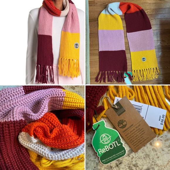 New $58 Timberland Colorblock Knit Fringe Scarf - Picture 1 of 9